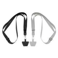 2Pcs Phone Lanyards, Adjustable Crossbody Neck Strap with Patch, Black Grey