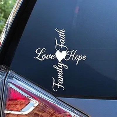 Faith Hope Love Family Heart Cross Vinyl Decal for Car, Truck, Van, Wall, Laptop