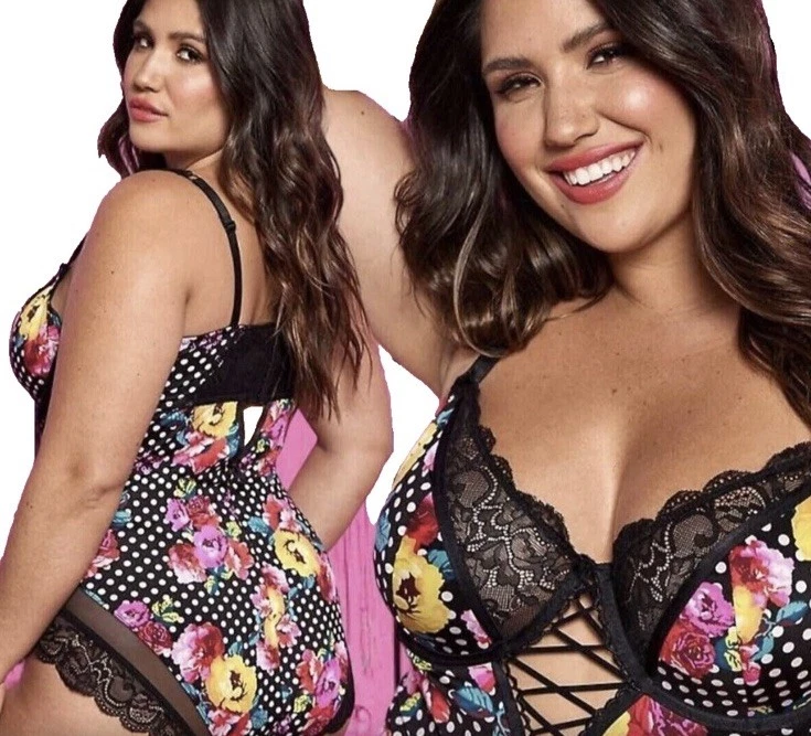 BODYSUIT TORRID & Betsey Johnson preto florido TAMANHO 2X (18-20) edição limitada novo com etiquetas - Imagem 3 de 4