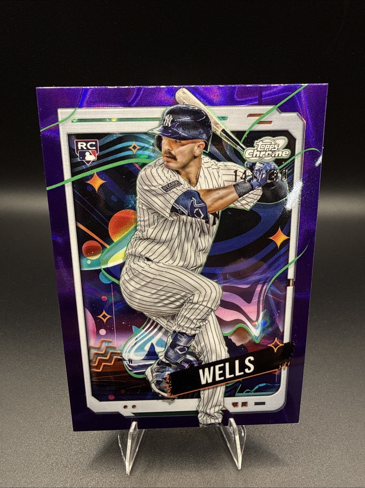 2024 Topps Cosmic Chrome - Austin Wells #88 Purple Nebula Refractor /150 (RC)