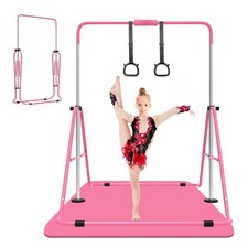 Expandable Gymnastics Bar,Adjustable Height Junior Training,Pink with mat-3,SALE