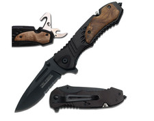 8" Tac-Force Spring Assisted Knife-Aluminum Wood Handle-Opener, Cutter, Clip