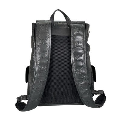 Gucci GG Jumbo Black Embossed Leather Backpack Daypack Drawstring