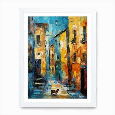 Gemälde von Venedig mit einer Katze im gerahmten Wandbild Poster Leinwanddruck Bild