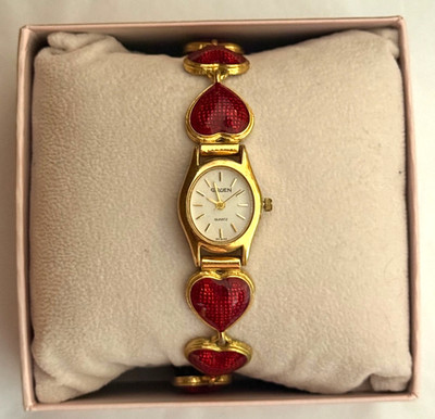 Gruen Rare Vintage Women's Quartz Gold-Tone Red Heart Watch 8142
