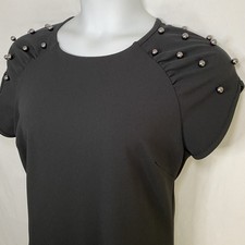 Betsey Johnson Black Crepe Dress w/ Pearl Shoulder Detail Size 8 Cocktail Party