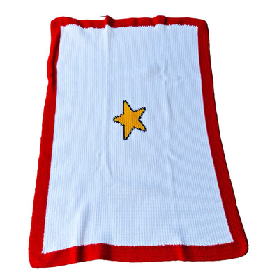 Patriotic Crocheted Throw Blanket Americana Folk Art Star Red White Blue 48''x60''
