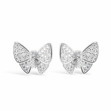 925 Solid Sterling Silver Cubic Zirconia Butterfly Stud Earrings - Small CZ...