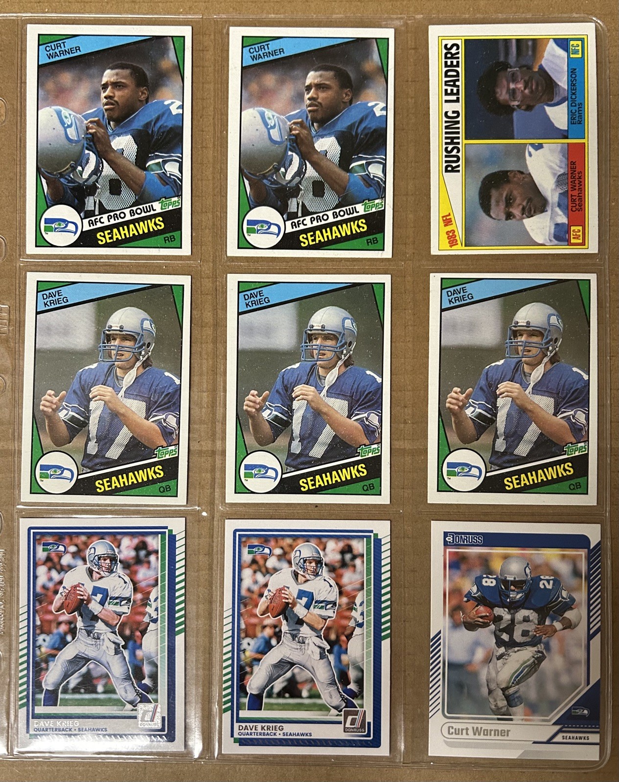 1984 Topps Football Curt Warner RC & Dave Krieg Seahawks Lot EX-MT - 6 Cards
