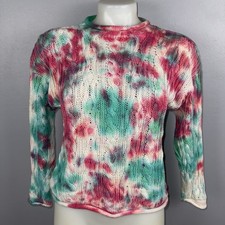 LL Bean Fisherman Cable Knit Sweater Small Pink Teal Purple Tie Dyed READ
