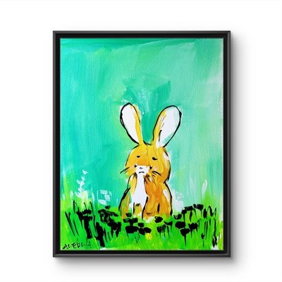 Original Abstract Bunny Painting Canvas Neo Expressionist Fine Art Decor 11x14