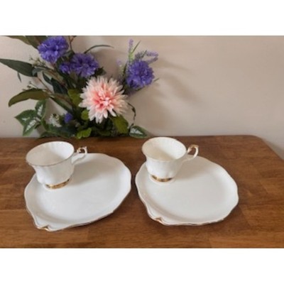 Royal Albert Val D'Or Snack Plate Teacup Duo Bone China White 22K Gold Trim