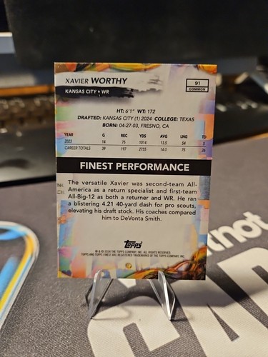 Topps Finest Xavier Worthy Blue Refractor RC 85/200 - Picture 5 of 5