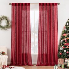 MIULEE Red Linen Curtains 84  x 52  , 2 Panels PER PACK