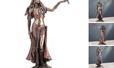  10 1/4 Inch Celtic Goddess Morrigan with Crow and Sword Resin Statue Bronze 