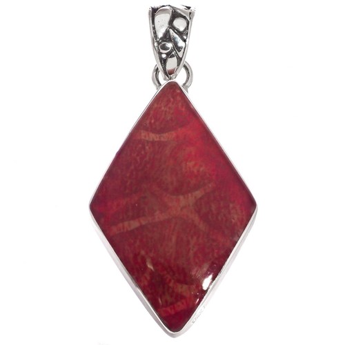 925 Sterling Silver Diamond Red Sponge Coral Sterling Pendant, 1 5/8" - Picture 3 of 3