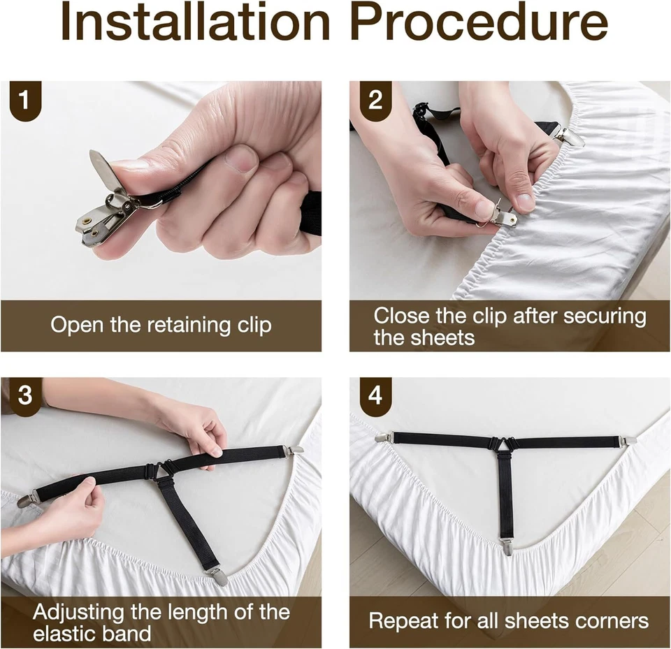 Sujetadores de sábanas ajustables elásticos 4 camas correas fundas de colchón clips Foto 4 de 4