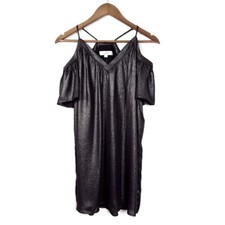 LOFT Gray Metallic Shimmer Cold Shoulder Dress Size XS Petite silver New NWT