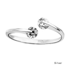 925 STERLING  SILVER PLATED ADJUSTABLE  TWIN CRYSTAL  FINGER  RING-NOT TOE RING