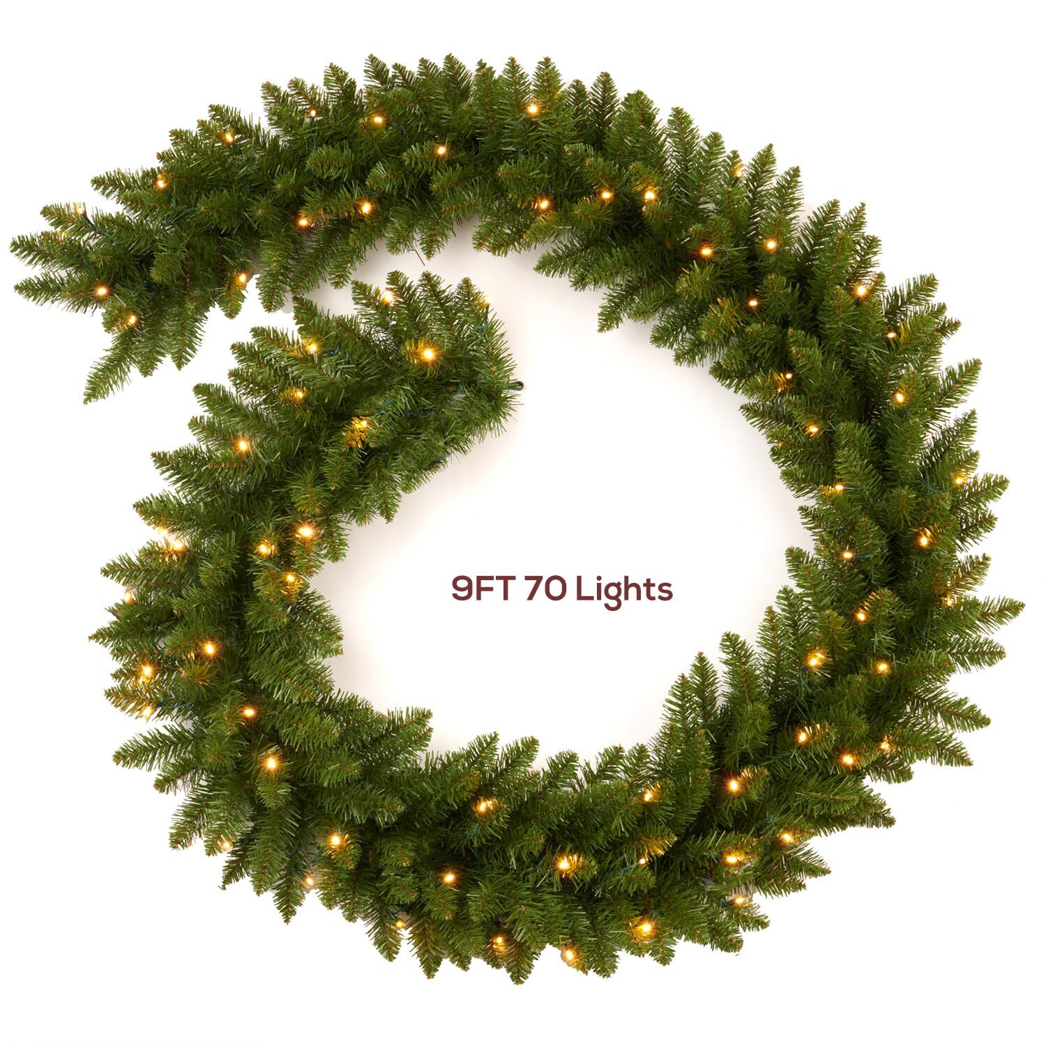 Christmas Garland Prelit 9 Ft with 70 Led Lights, Battery Operated Christmas ...