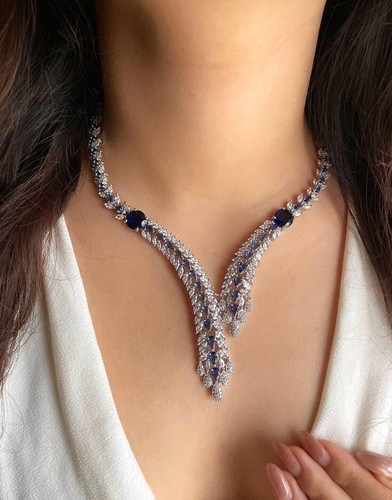 24.65 TCW Sapphire ,Emerald & Ruby Stylish Bridal Party Wear Necklace For Woman - Picture 2 of 10