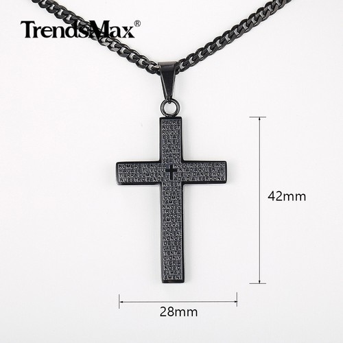 For Men Boy Black Stainless Steel Jesus Christ Cross Pendant Necklace Curb Chain - Picture 3 of 16