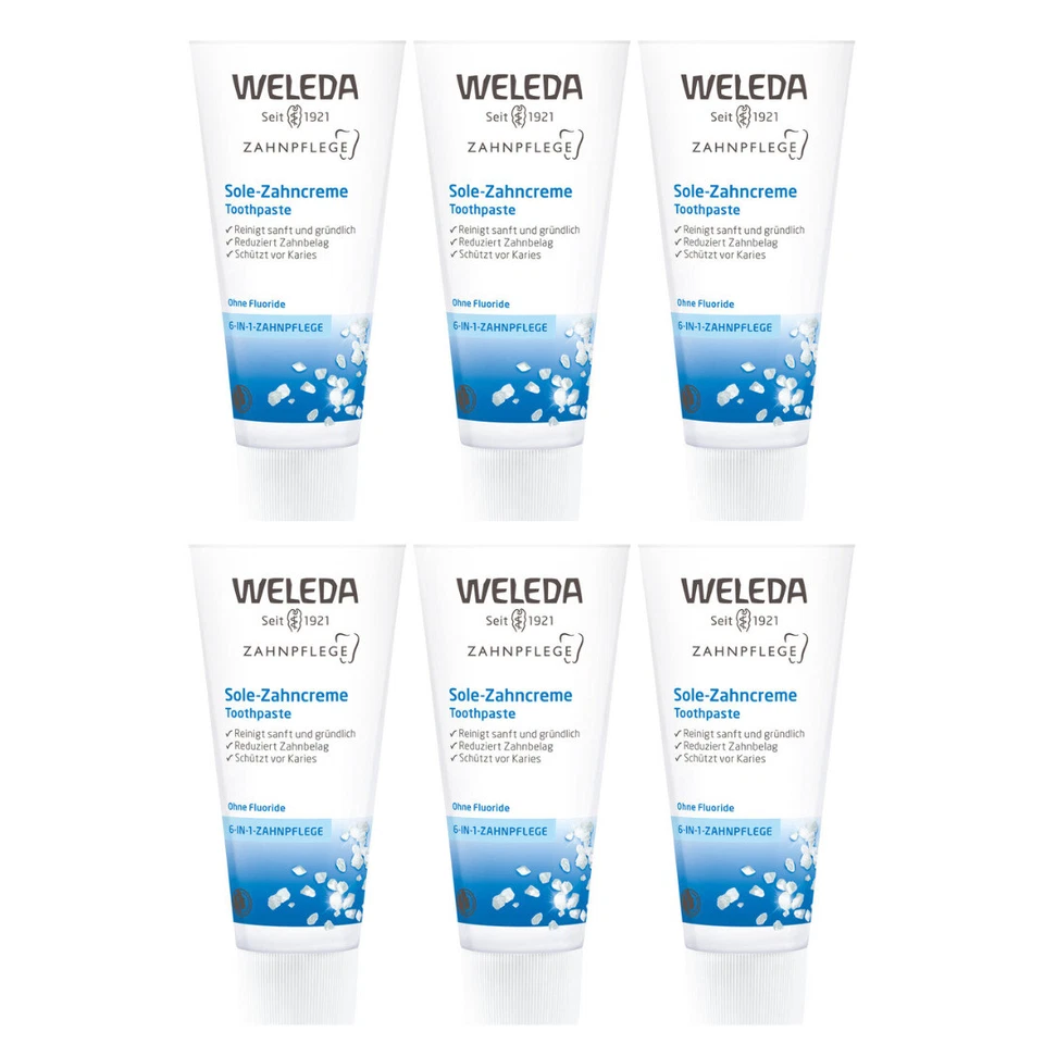 Weleda Sole-Zahncreme 6x75ml – ohne Fluorid, mit Pfefferminzöl, vegan, naturrein