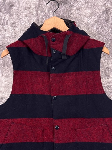 Vintage Engineered Garments Vest Small Mens Wool Hooded Puffer Prep Stripe - Picture 2 of 8