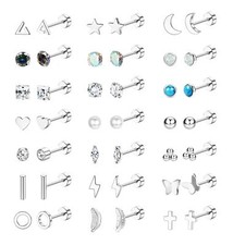 21 Pairs Hypoallergenic Flat Back Stud Earrings for Women Men Surgical Stainless