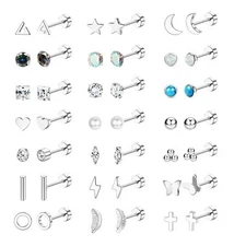 21 Pairs Hypoallergenic Flat Back Stud Earrings for Women Men Surgical Stainless