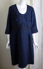 J.Peterman Sz 16 Exquisite Print Cobalt Navy Blue Lovely Fitted Sheath Dress XL