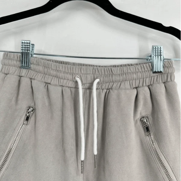 Pantalones Jogger MissGuided Cintura Alta Cordón Micro Gamuza Estilo Moto Gris Talla Foto 3 de 4