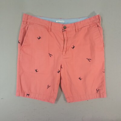Nautica Shorts men's 36 x 9 pink slim fit cotton Critter Crab Lobster