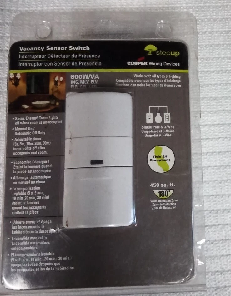 Cooper Wiring Devices Vacancy Sensor Switch 600W/VA 450 Sq Ft - Image 2 of 3