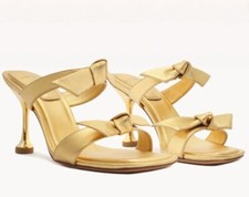 Alexandre Birman Clarita Square Flare 85 in Oro Gold 38 with Box Womens Heels Sa