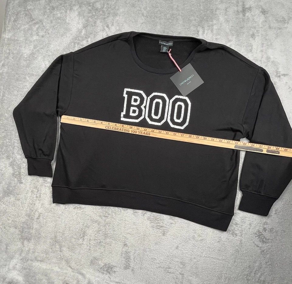 Sudadera suave Cynthia Rowley para mujer XL negra Boo lentejuelas manga larga elástica Foto 4 de 4