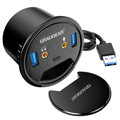 USB-HUB Kopfhörer-Mikrofon-Stecker USB & Audio auf Schreibtisch Einbau in Ø 60mm