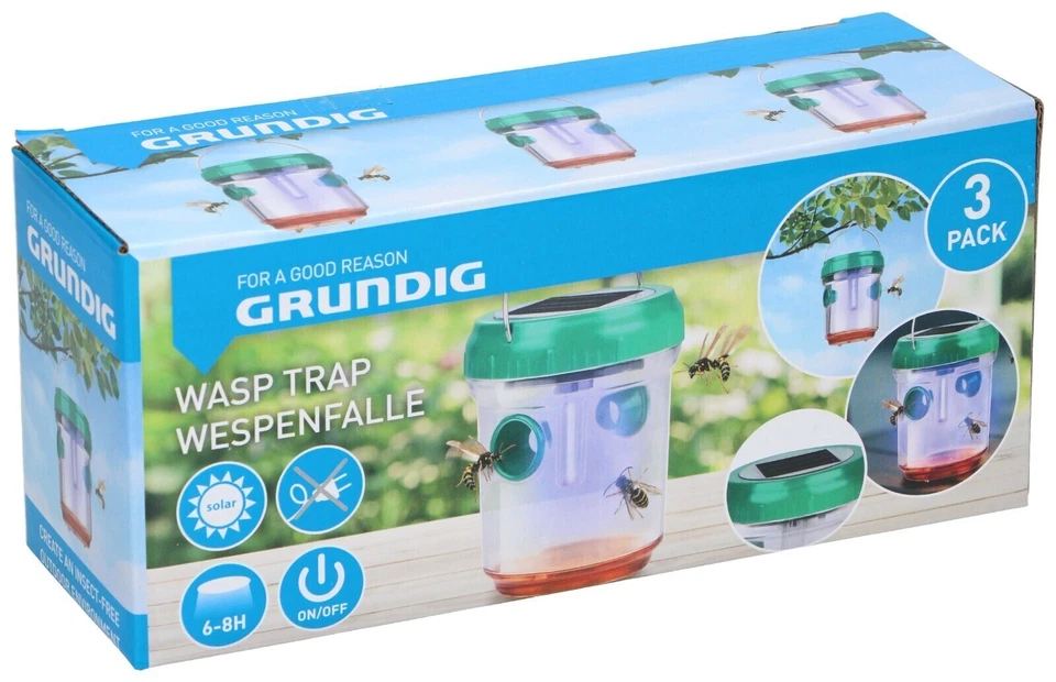 Grundig LED SOLAR Wespenfalle Mückenfalle Wespenschutz 3er Pack - Bild 3 von 4