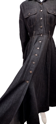 Vintage OMO Norma Kamali Full Swing Skirt Long Sleeve Black Denim Medium 28 in