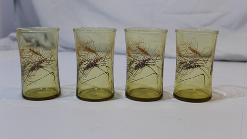 Vtg Elegance Federal Glass Golden Wheat 6oz Juice Amber Glasses MCM - Set of 4 - Picture 4 of 8