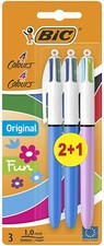 Image of BIC 4 Multi Colour Shine Grip Ballpoint Pen Blue Pink Silver Purple Gold 3 Pack