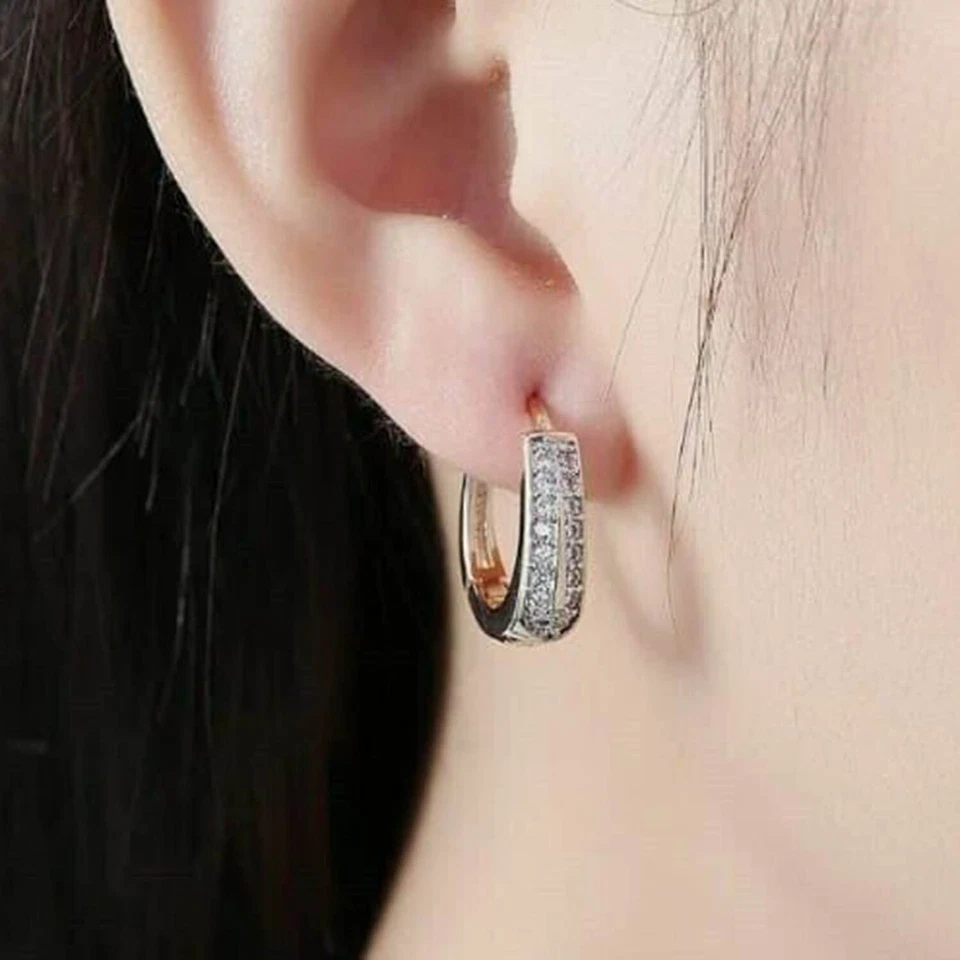 1Ct Round Simulate Diamond Huggie Hoop Wedding Earring in 14K Yellow Gold Plated - Image 3 of 4