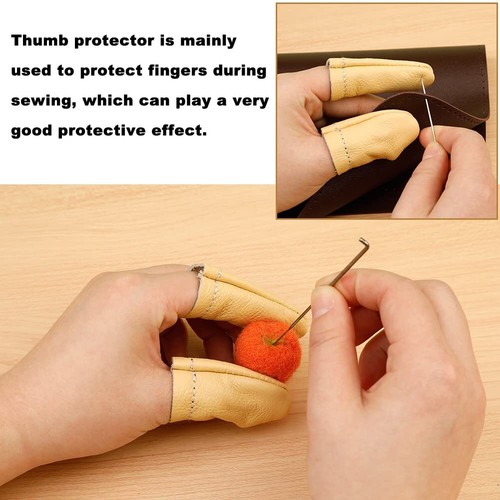 3 Pairs Leather Finger Protector Felting Knitting Finger Thimble Guard - Picture 4 of 7