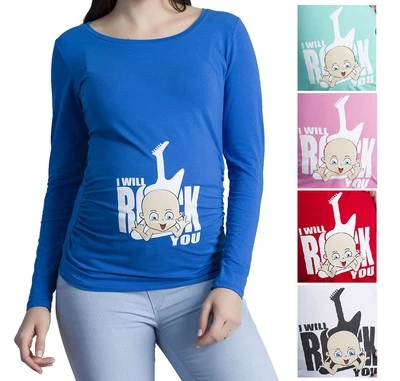 I Will Rock You lustige süße Umstandsmode T-Shirt Motiv Schwangerschaft Lang MMC - Bild 1 von 4