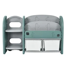 Honeyjoy Kids Toy Storage Organizer w/ 2-Tier Plastic Bins & Shelves