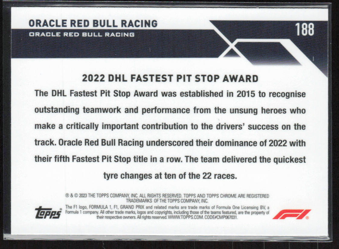 2023 Topps Chrome Formula 1 #188 Oracle Red Bull Racing Checker