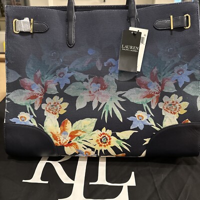 Lauren Ralph Lauren Devyn Canvas Floral Print Leather Trim