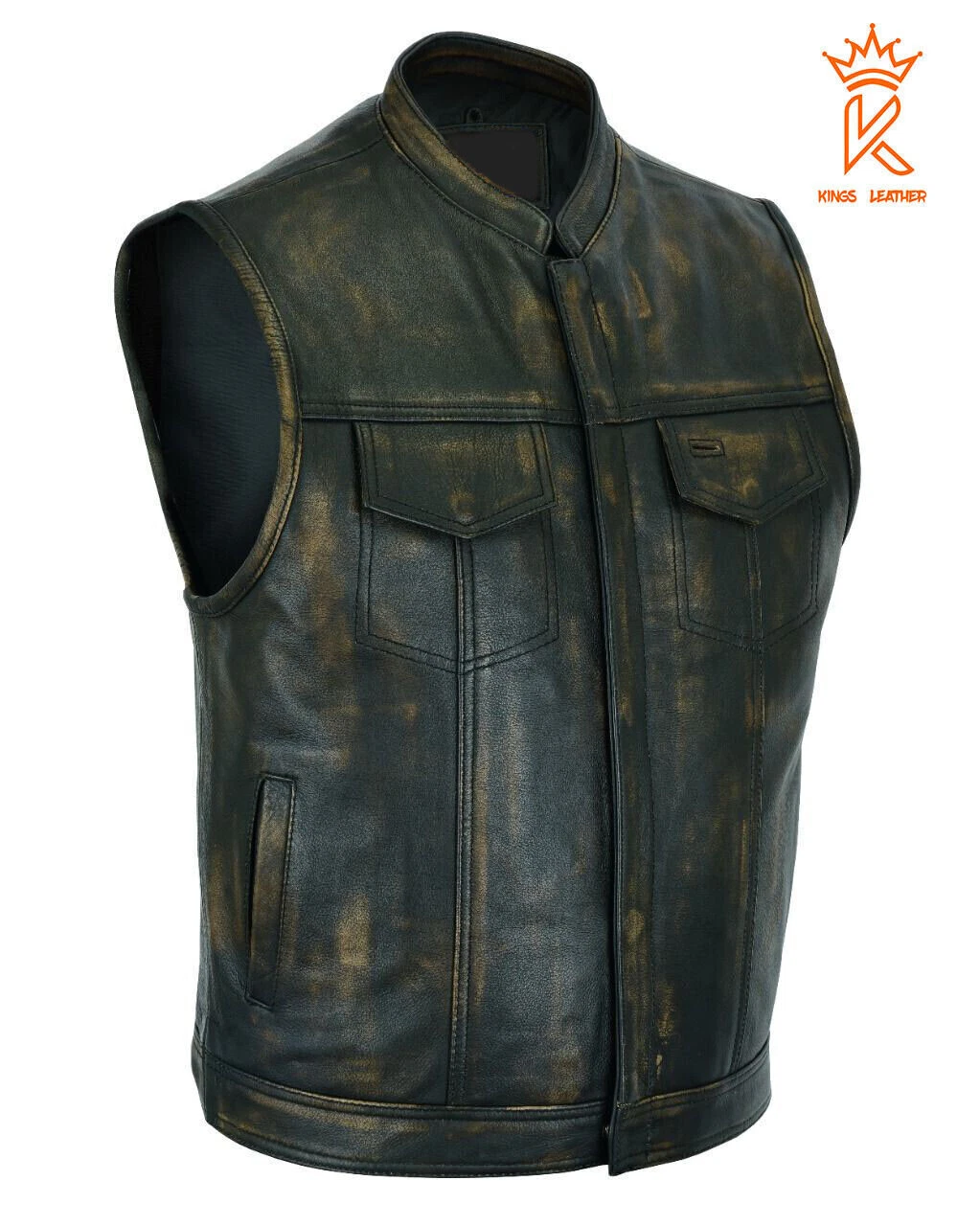 Men Distressed Brown Leather Club Motorcycle Vest Conceal Bike Riding Waistcoat