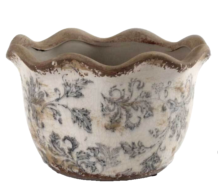 VASO CERAMICA CACHEPOT ANTICATO VINTAGE RETRò CENTROTAVOLA ORGANZA SCAVO 18*12cm