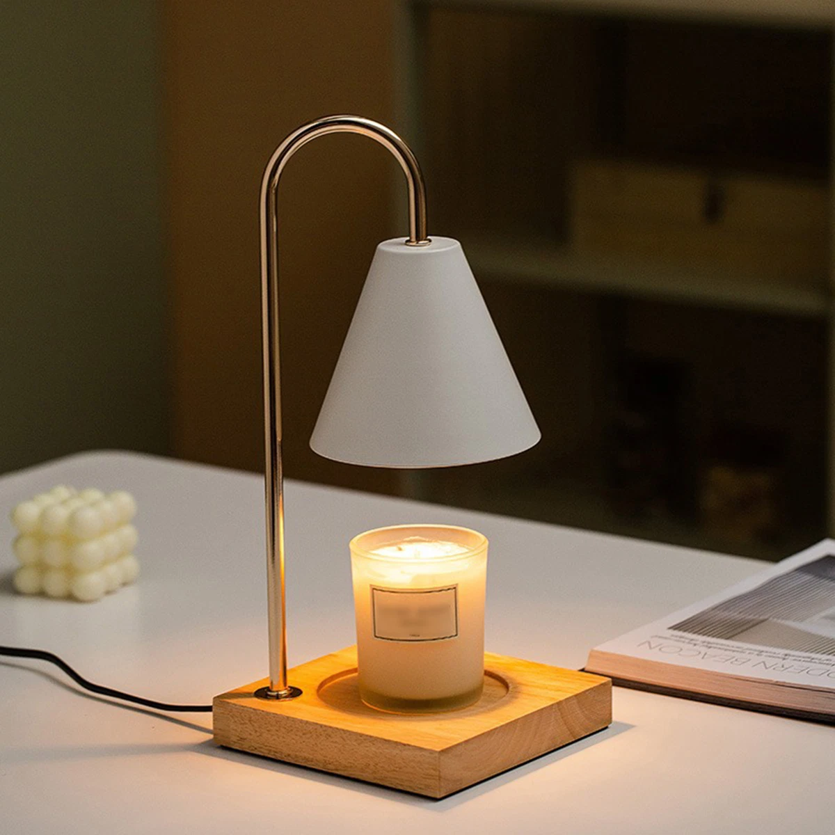 Wax Melting Lamp Smoke free Fragrance Atmosphere Wooden Night